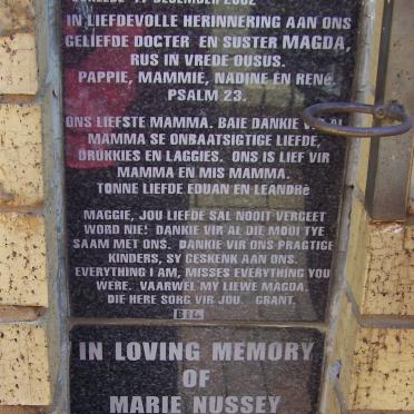 EYBERS Magda nee STRYDOM 1961-2002 :: NUSSEY Marie 1935-2002