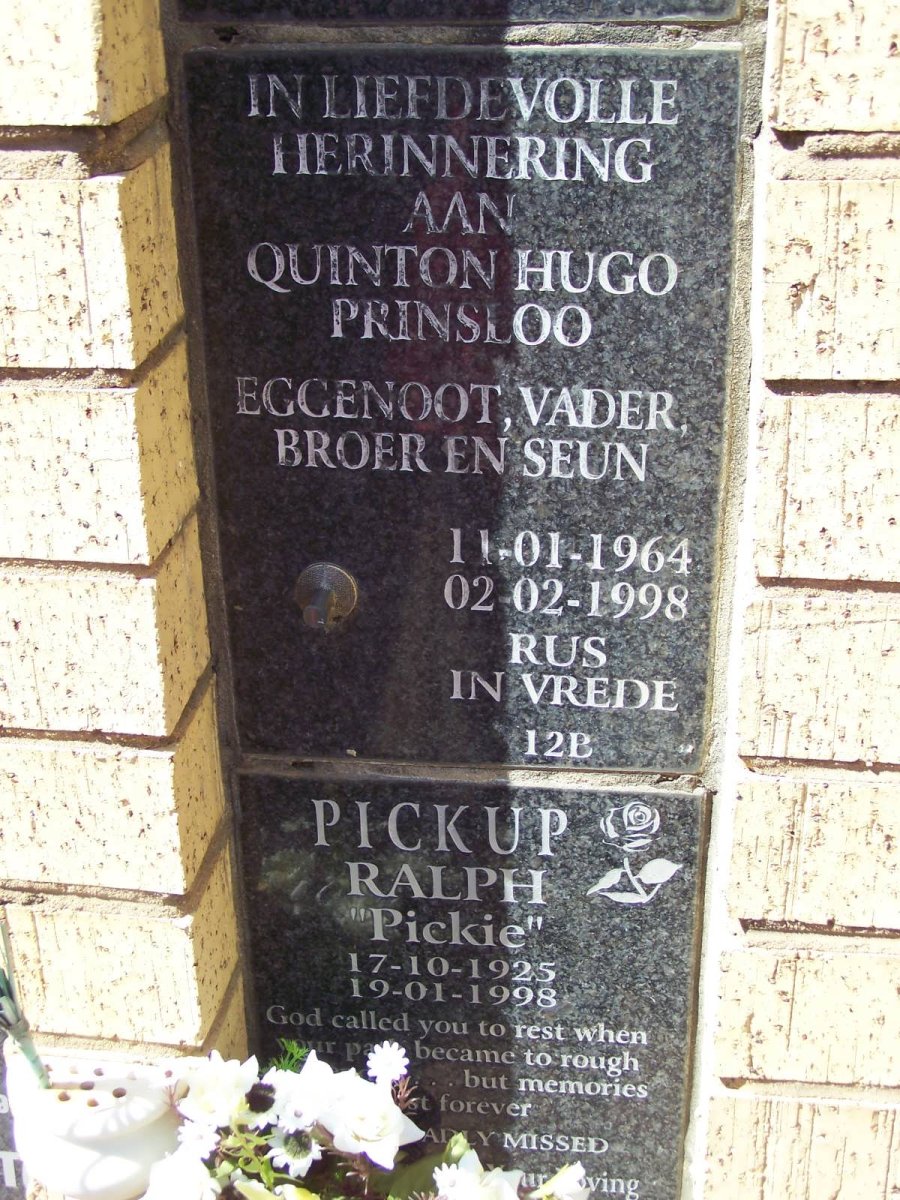 PRINSLOO Quinton Hugo 1964-1998 :: PICKUP Ralph 1925-1998