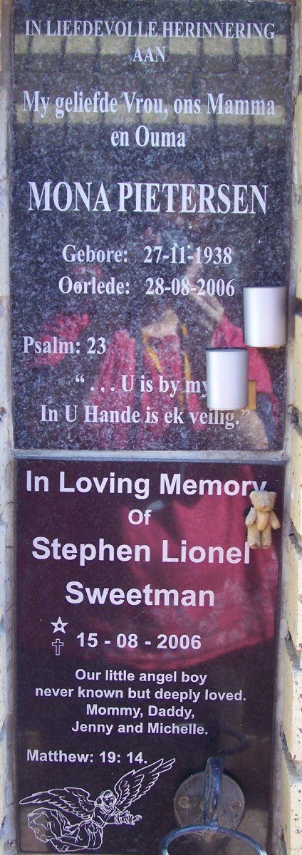 PIETERSEN Mona 1938-2006 :: SWEETMAN Stephen Lionel 2006-2006