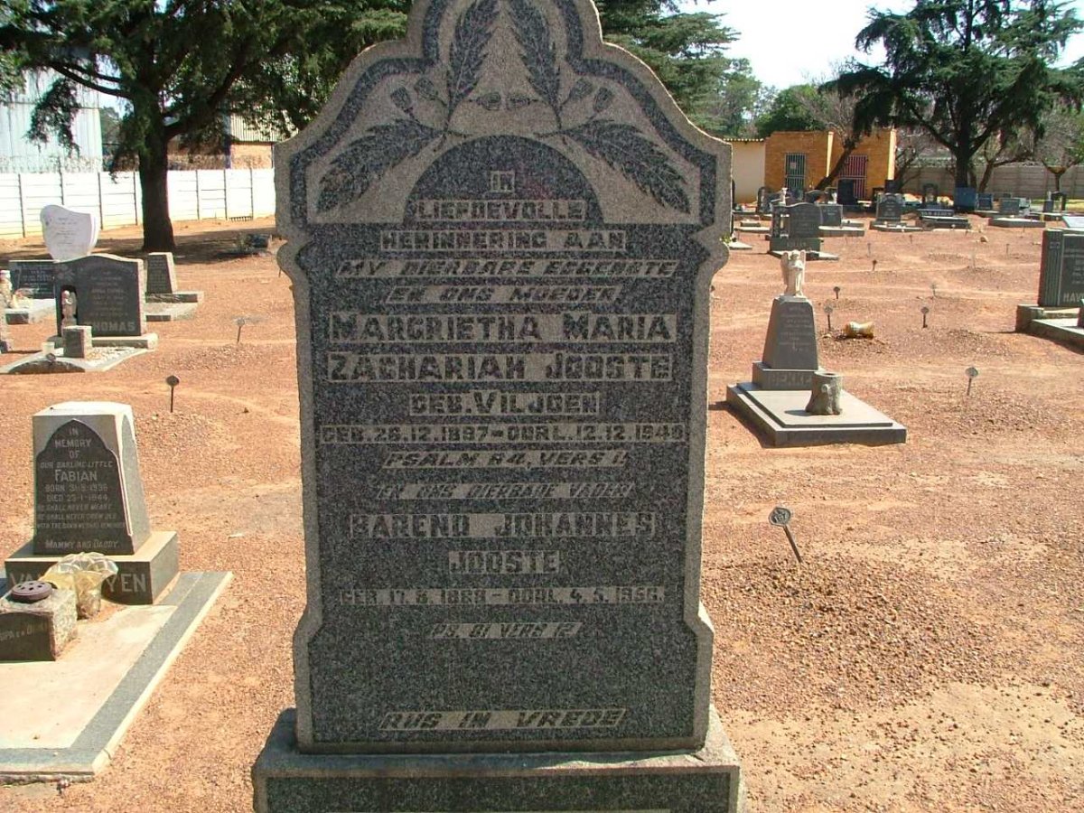 JOOSTE Barend Johannes 1888-1956 &amp; Margrietha Maria Zachariah VILJOEN 1887-1940