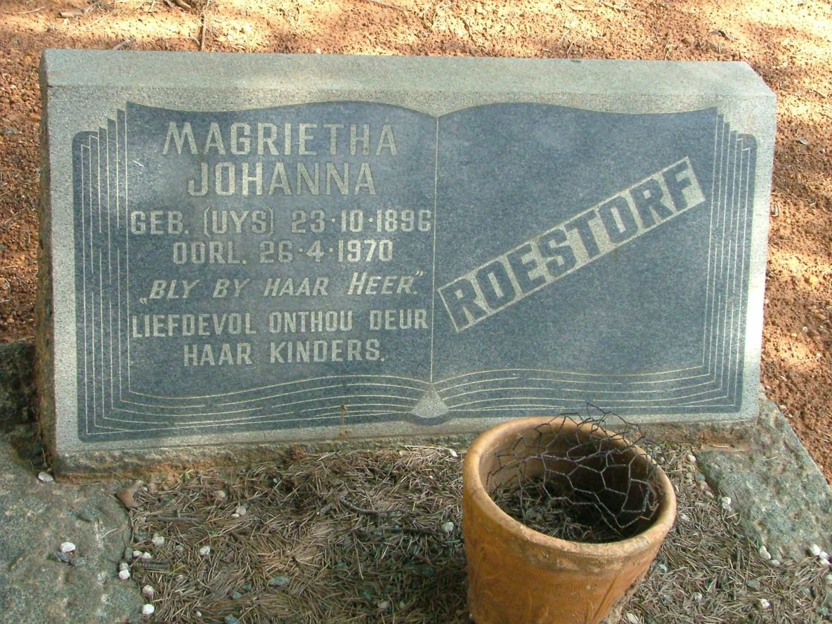 ROESTORF Magrietha Johanna nee UYS 1896-1970
