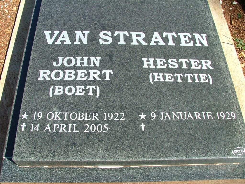 STRATEN John Robert, van 1922-2005 &amp; Hester 1929-