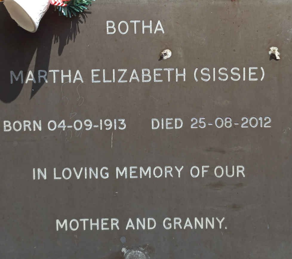 BOTHA Martha Elizabeth 1913-2012