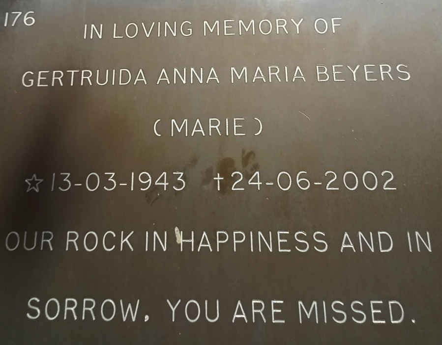 BEYERS Gertruida Anna Maria 1943-2002