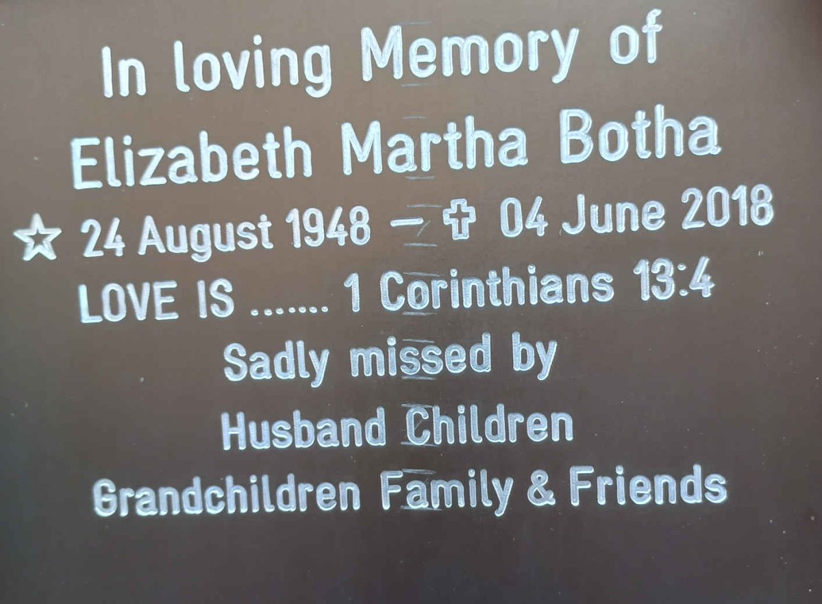 BOTHA Elizabeth Martha 1948-2018