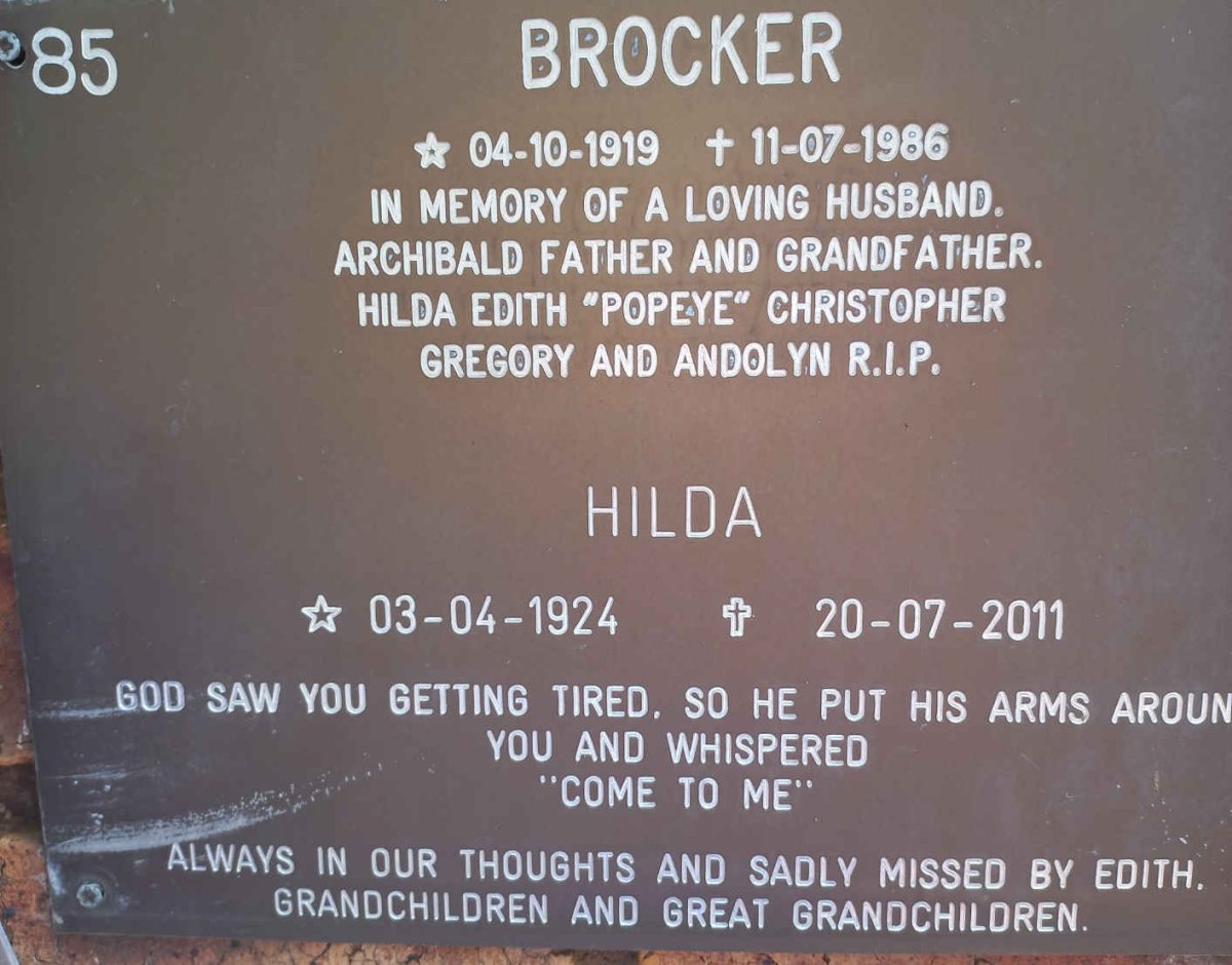 BROCKER Archibald 1919-1986 &amp; Hilda 1924-2011