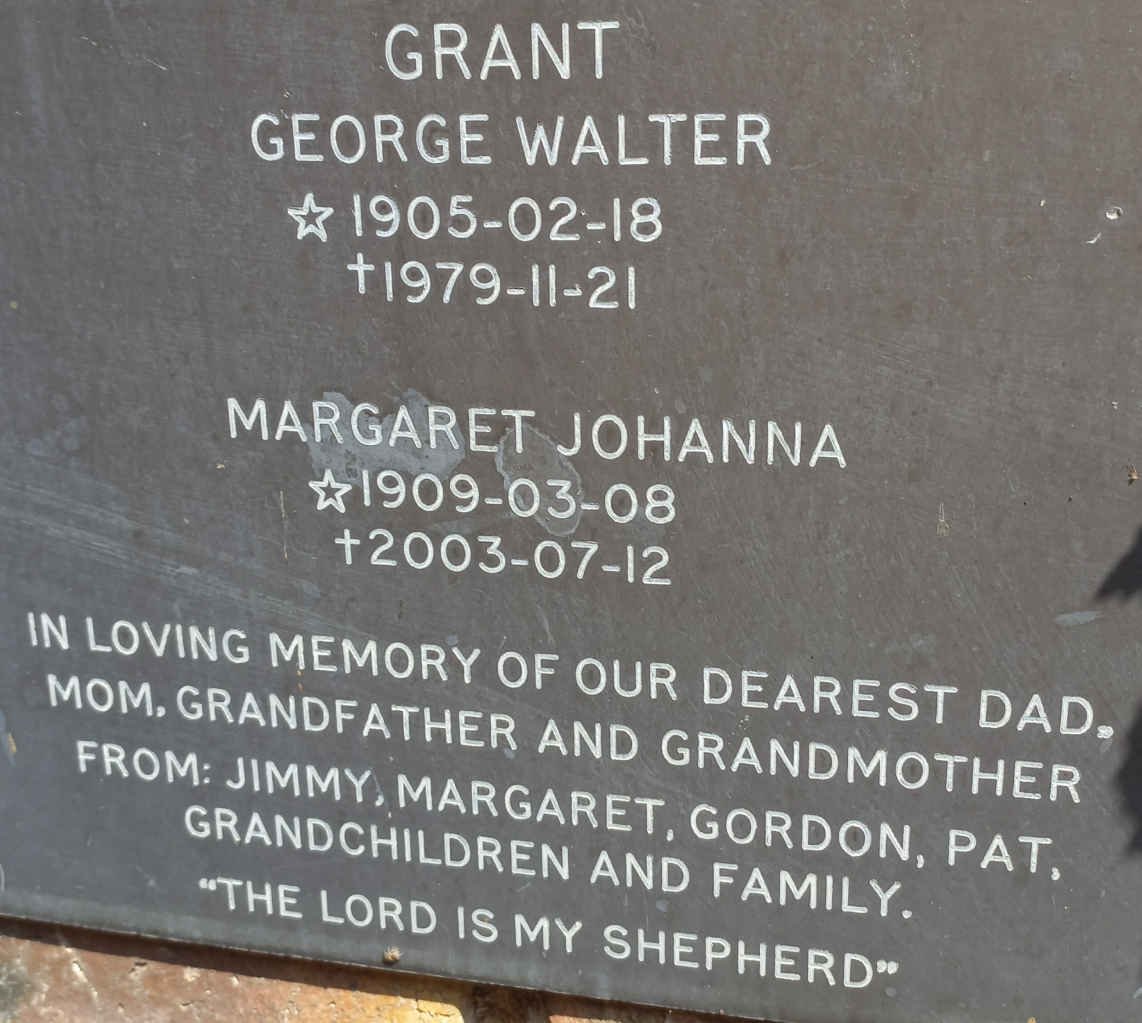 GRANT George Walter 1905-1979 &amp; Margaret Johanna 1909-2003