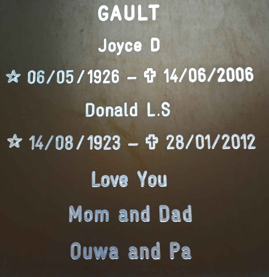 GAULT Donald L.S. 1923-2012 &amp; Joyce D. 1926-2006