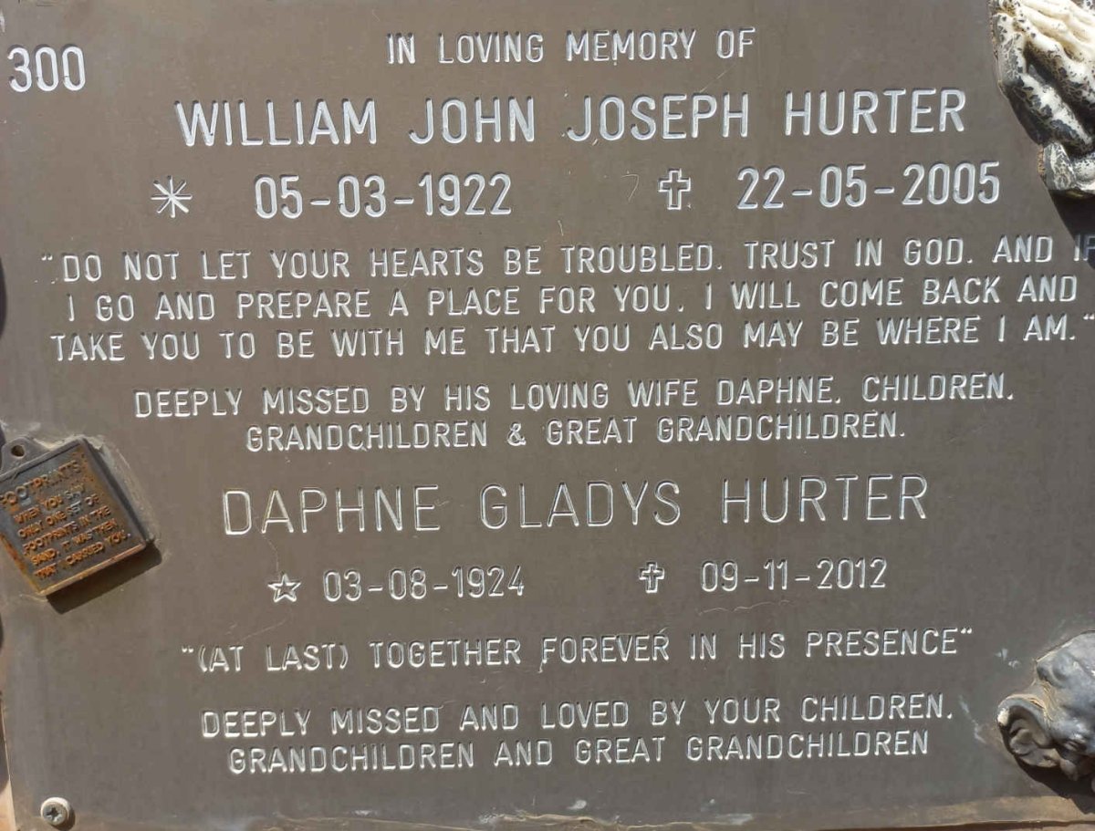 HURTER William John Joseph 1922-2005 &amp; Daphne Gladys 1924-2012