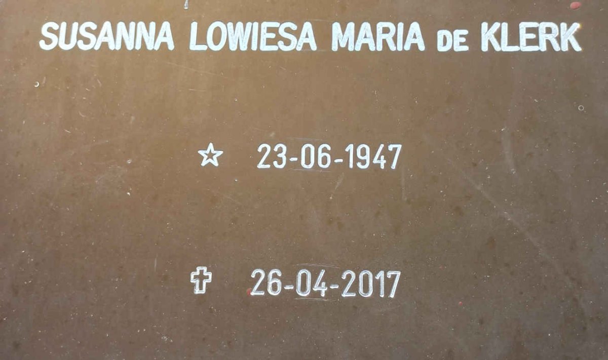 KLERK Susanna Lowiesa Maria, de 1947-2017