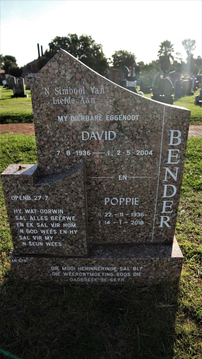BENDER David 1936-2004 &amp; Poppie 1936-2018