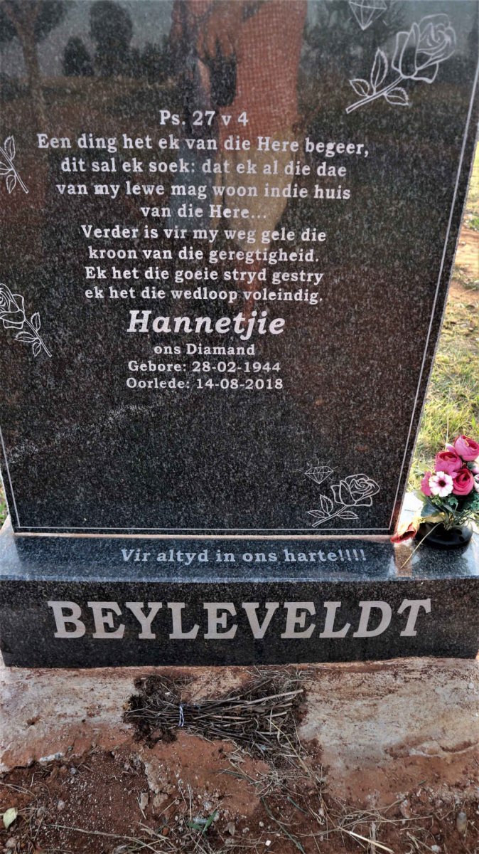 BEYLEVELDT Hannetjie 1944-2018