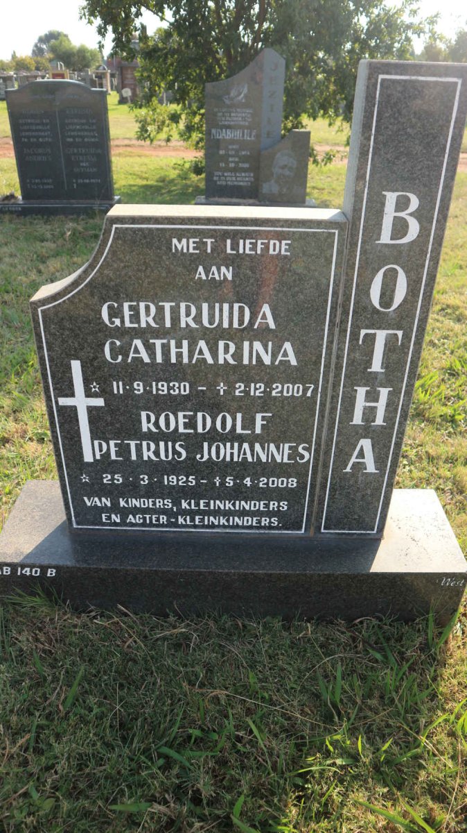 BOTHA Roedolf Petrus Johannes 1925-2008 &amp; Gertruida Catharina 1930-2007