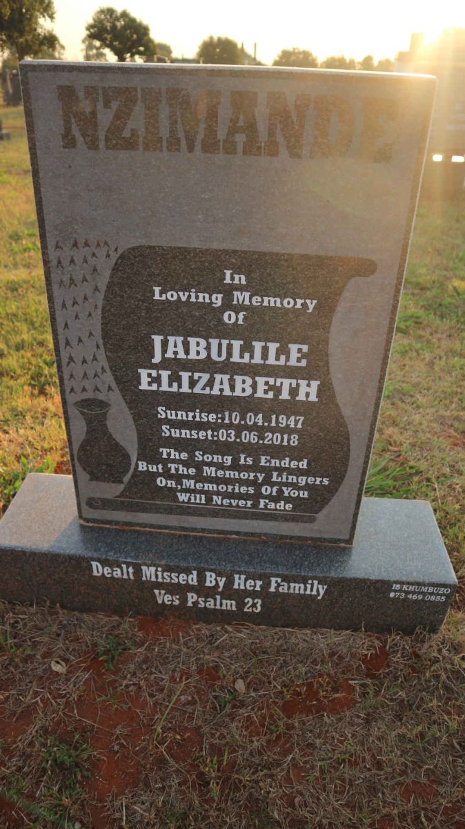 NZIMANDE Jabulile Elizabeth 1947-2018