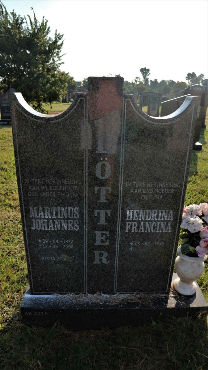 OTTER Martinus Johannes 1932-2008 &amp; Hendrina Francina 1935-