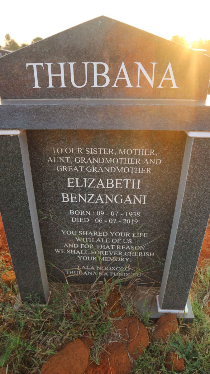 THUBANA Elizabeth Benzangani 1938-2019