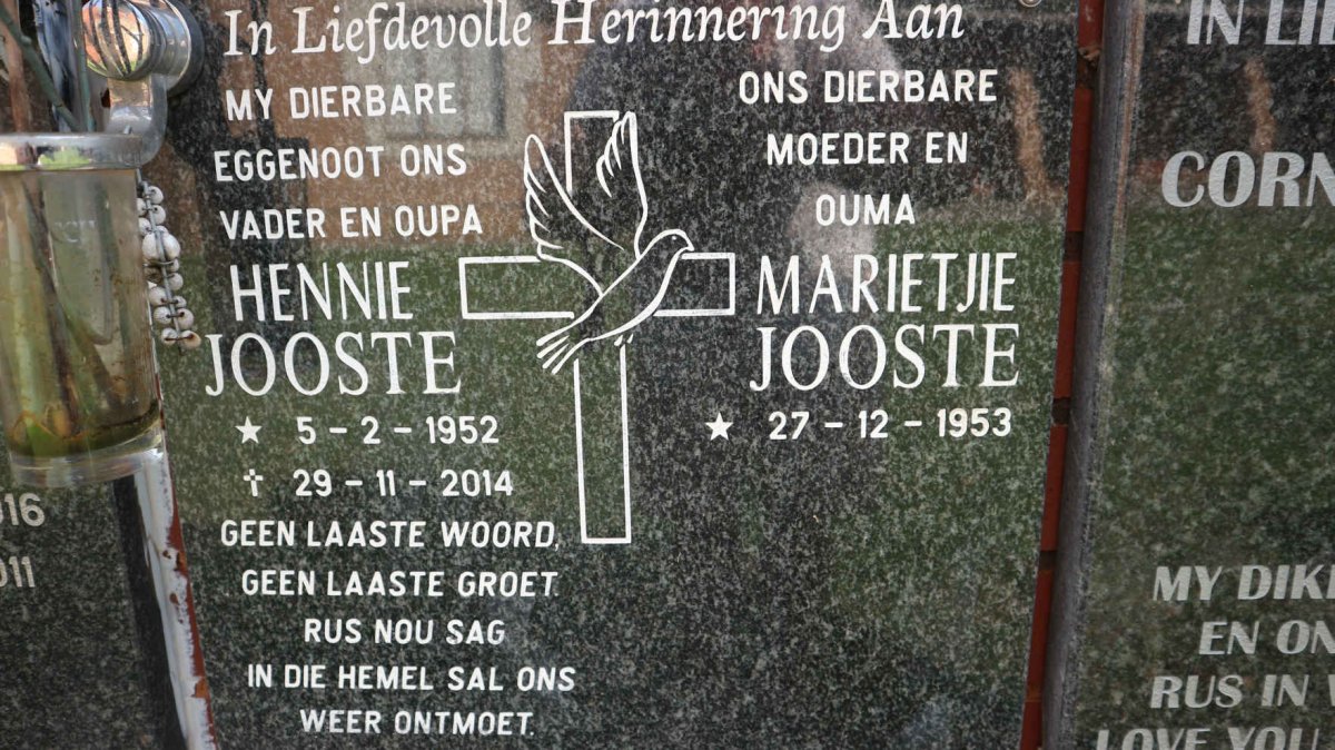 JOOSTE Hennie 1952-2014 &amp; Marietjie 1953-