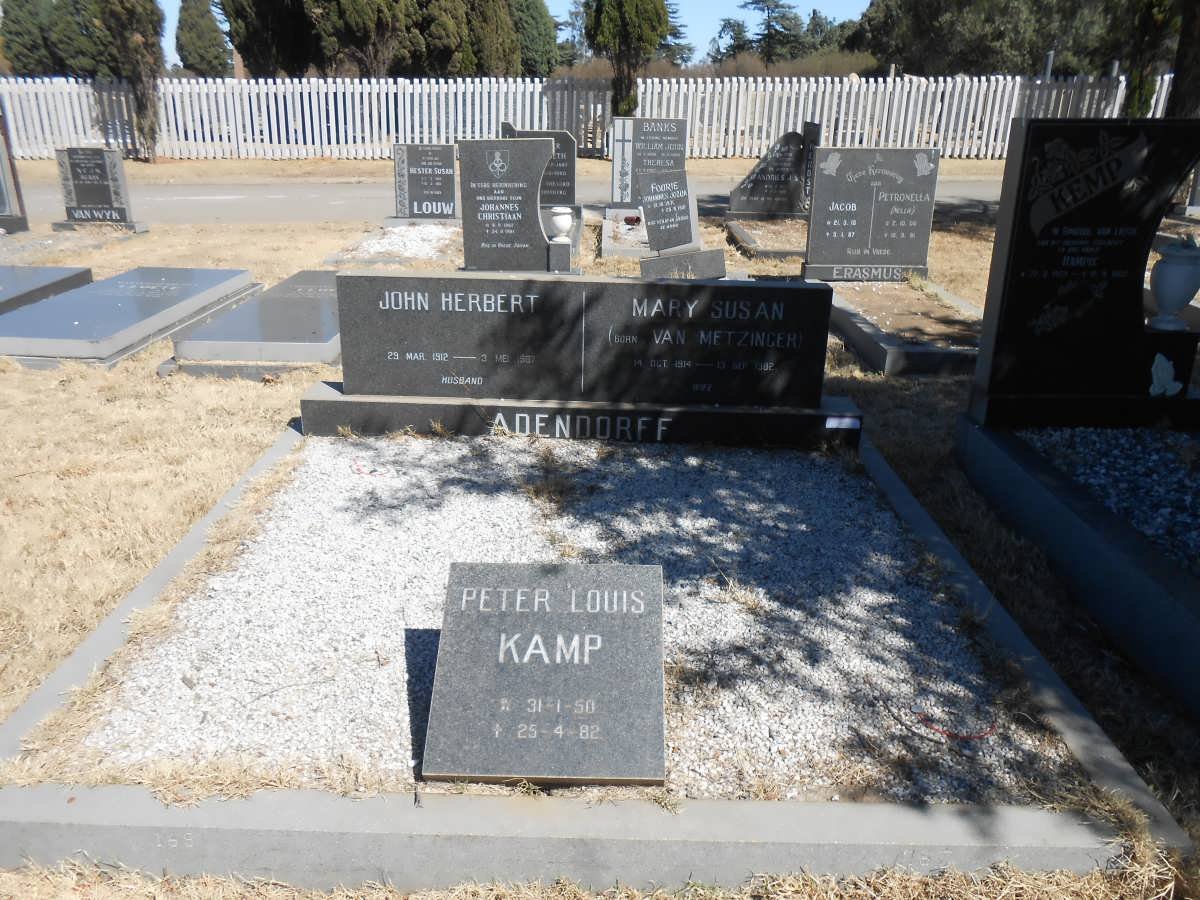 ADENDORFF John Herbert 1912-1987 &amp; Mary Susan METZINGER 1914-1982 :: KAMP Peter Louis 1950-1982