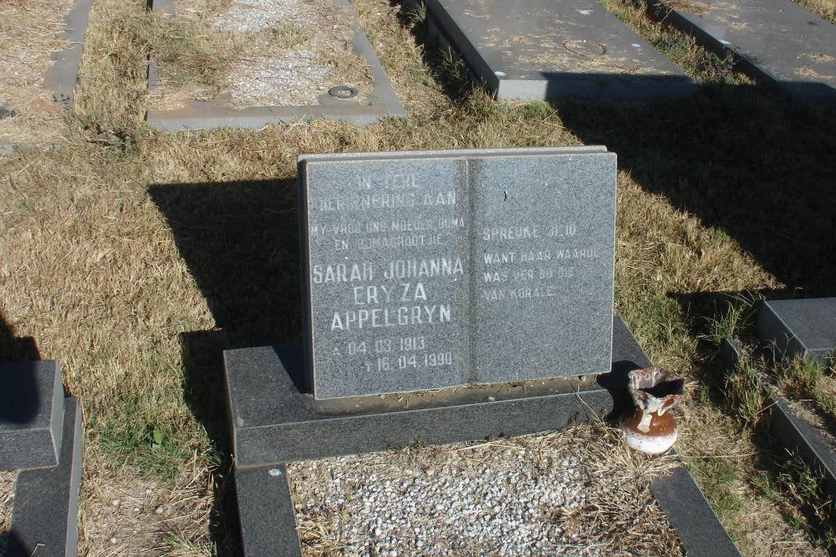 APPELGRYN Johannes Jacobus 1919-1992 &amp; Sarah Johanna Eryza 1913-1990