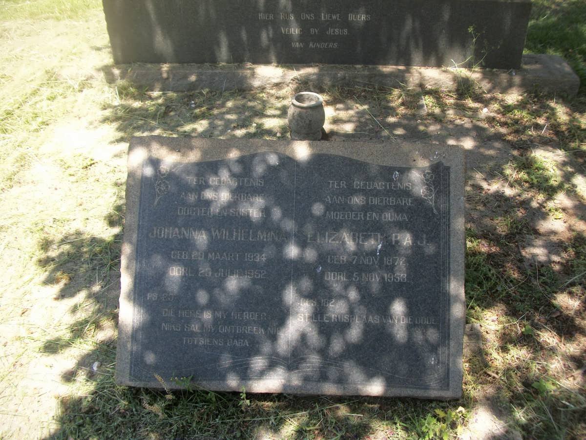 BARNARD Johanna Wilhelmina 1934-1952 :: BARNARD Elizabeth P.A.J. 1872-1953