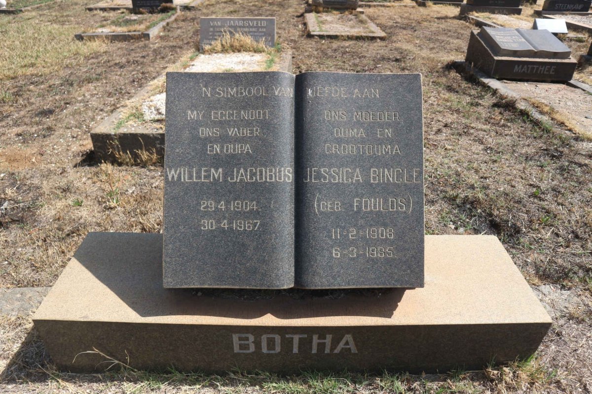BOTHA Willem Jacobus 1904-1967 & Jessica Bingle FOULDS 1908-1985