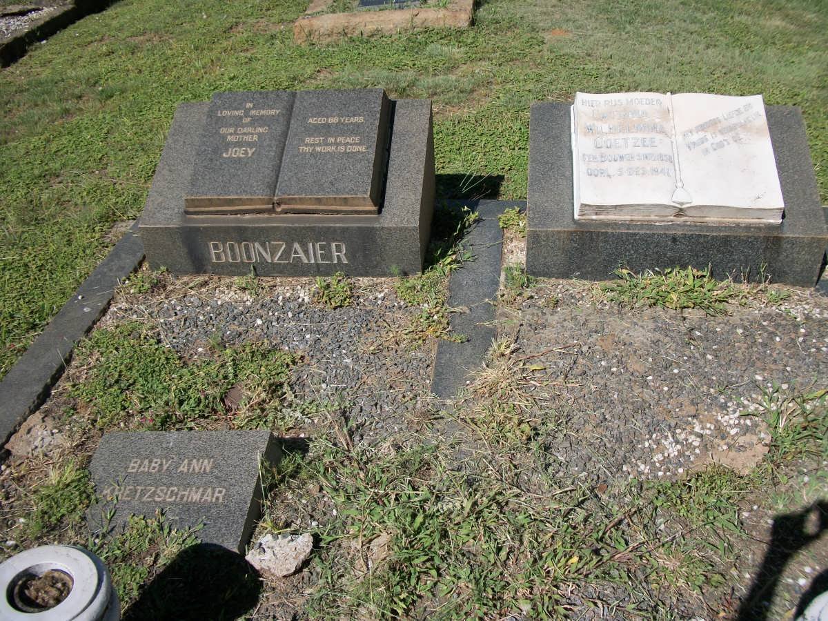 BOONZAIER Joey :: KRETZSCHMAR Ann :: COETZEE Catrina Wilhelmina nee BOUWER 1858-1941