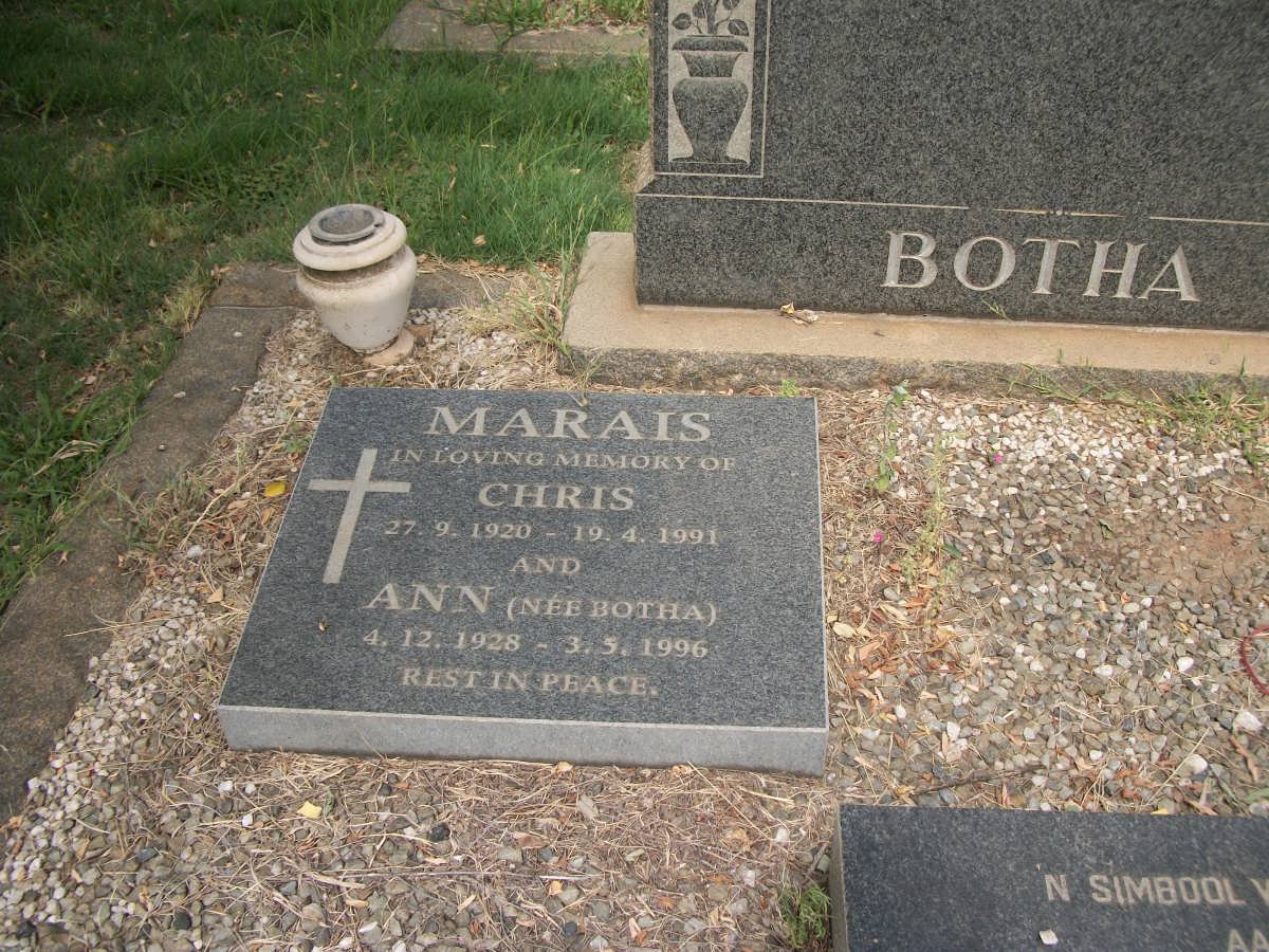 MARAIS Chris 1920-1991 &amp; Ann BOTHA 1928-1996