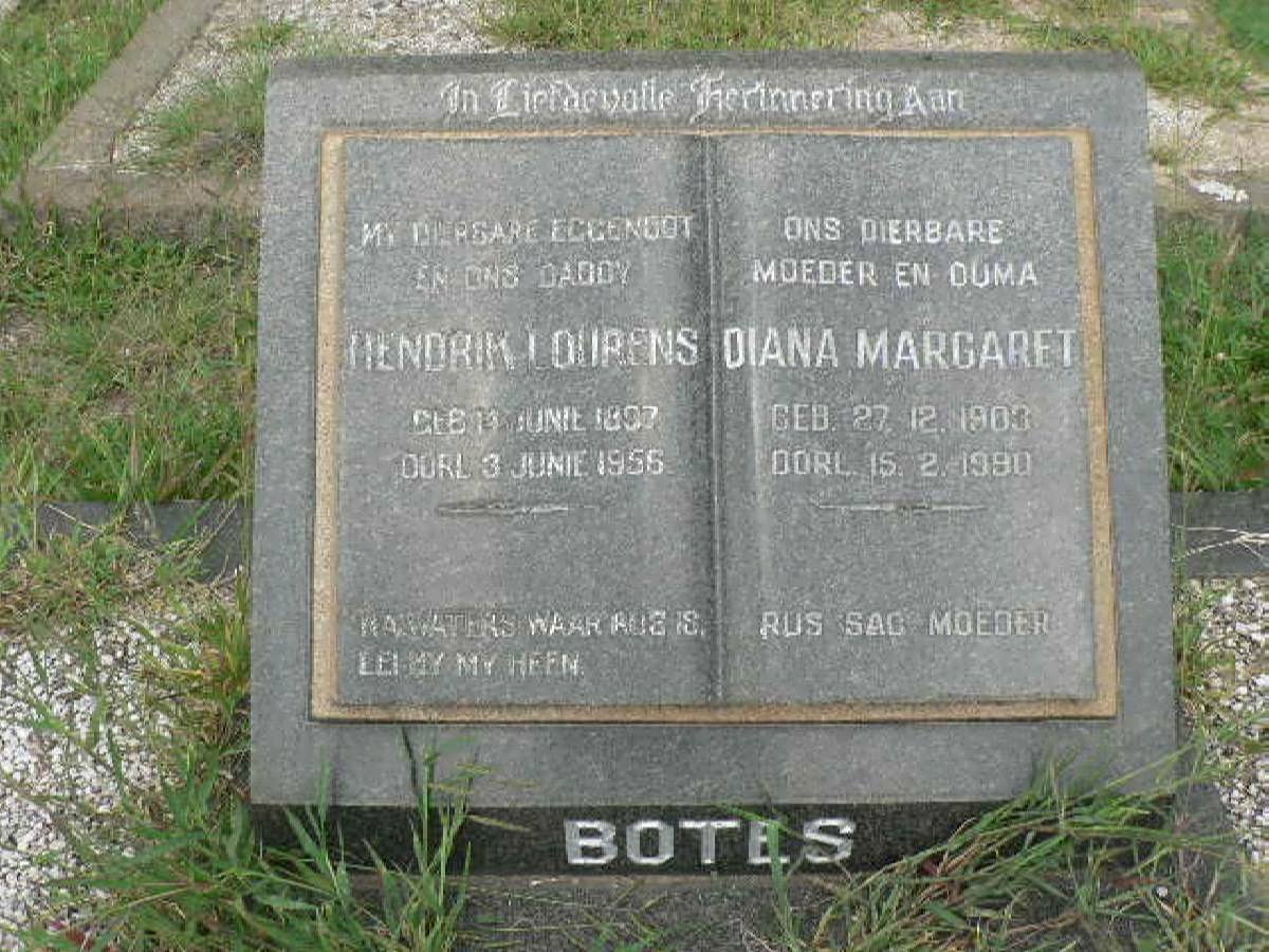 BOTES Hendrik Lourens 1897-1956 &amp; Diana Margaret 1903-1990