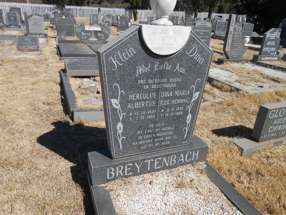 BREYTENBACH Hercules Albertus 1934-1989 &amp; Dina Maria HENNING 1935-1989 :: BREYTENBACH Pieter 1965-1987
