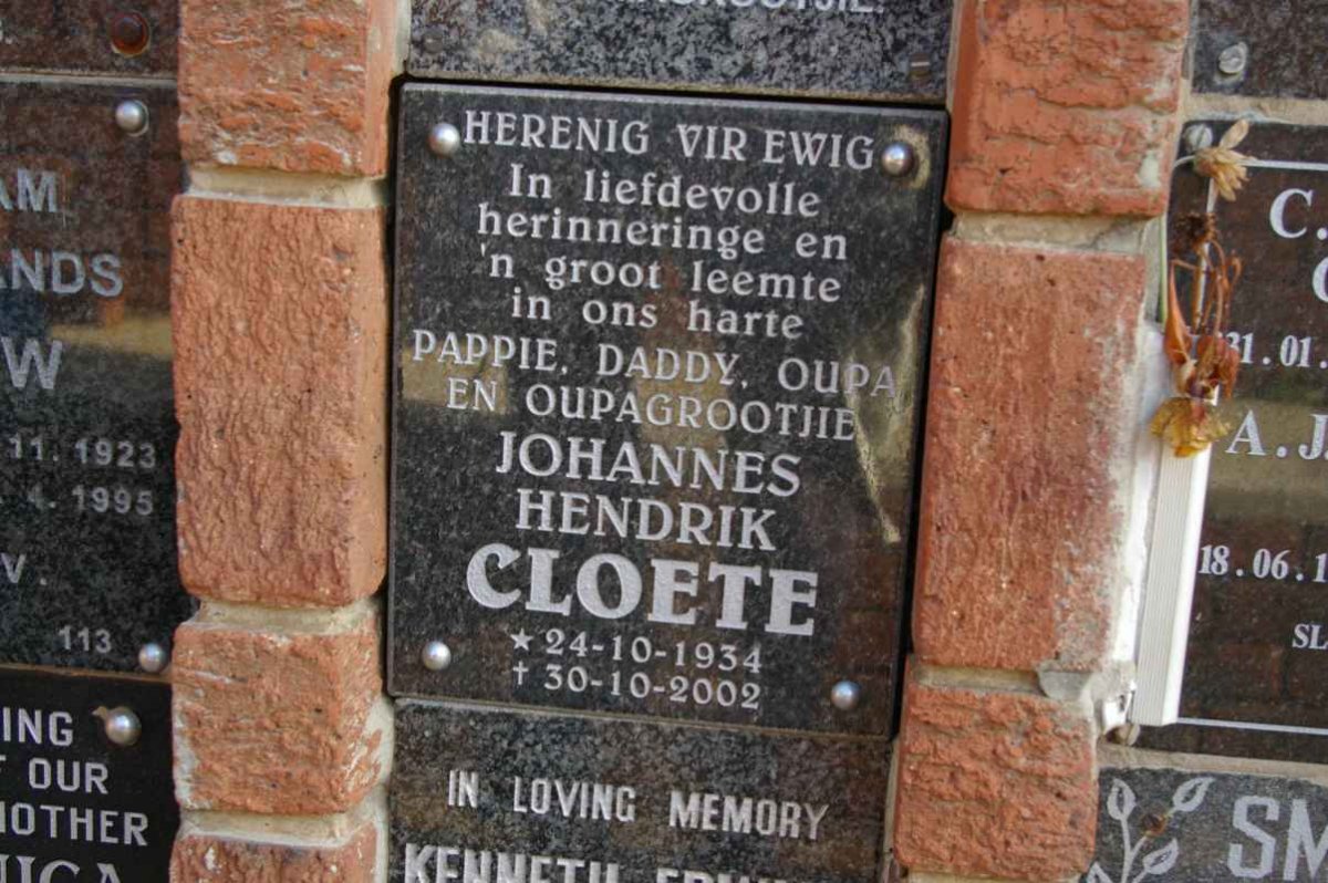 CLOETE Johannes Hendrik 1934-2002
