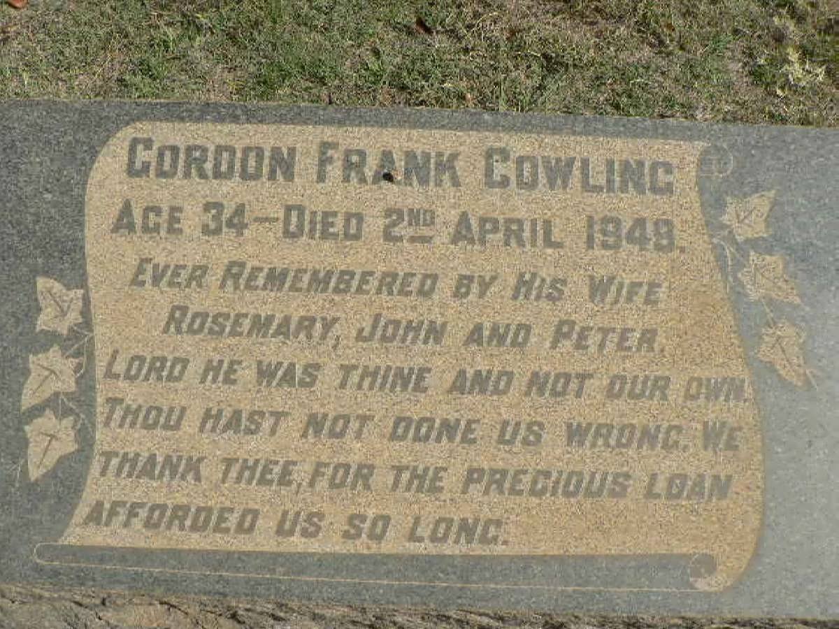 COWLING Gordon Frank -1949