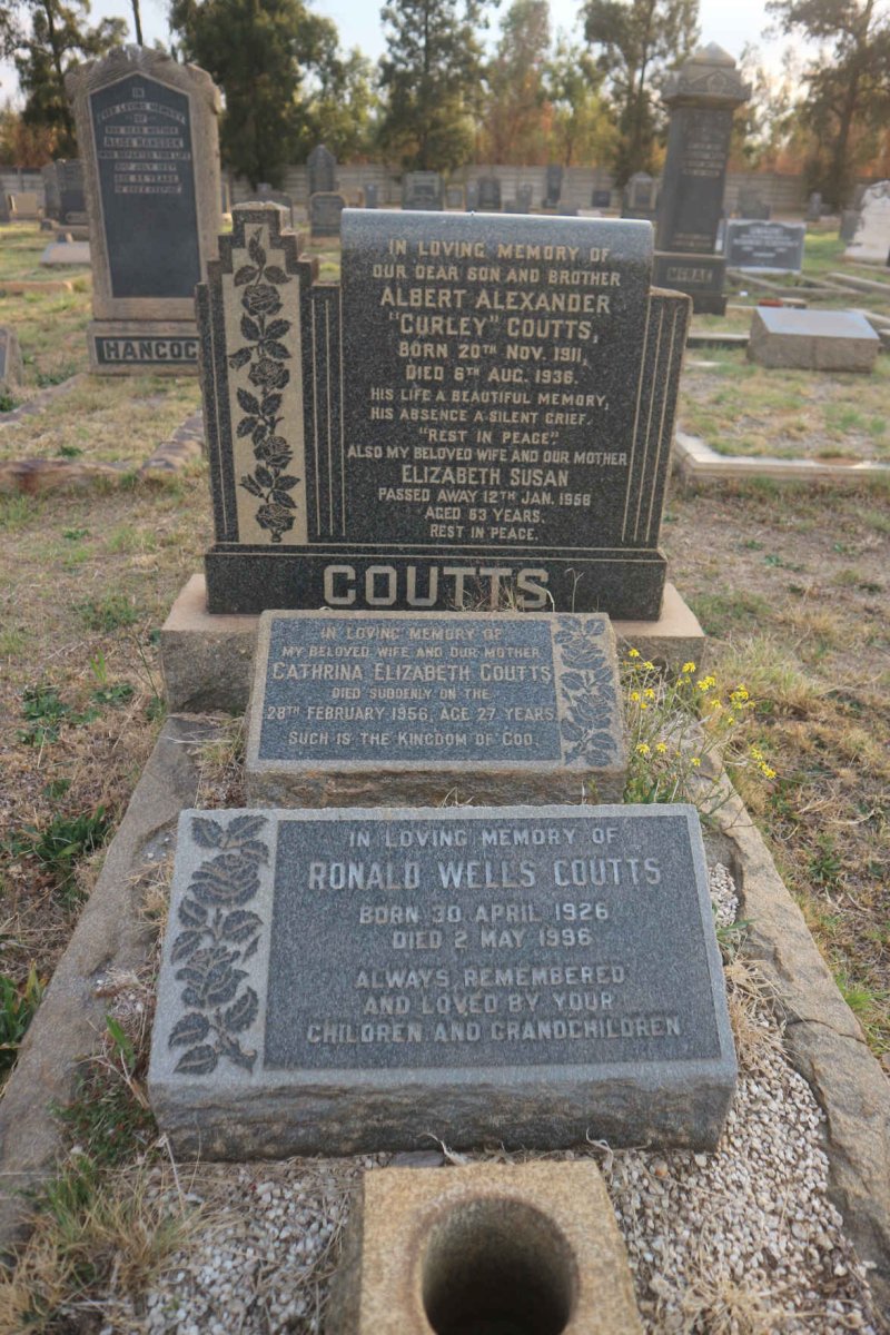 COUTTS Albert Alexander 1911-1936 :: COUTTS Elizabeth Susan -1958 :: COUTTS Cathrina Elizabeth -1956 :: COUTTS Ronald Wells 1926-1996