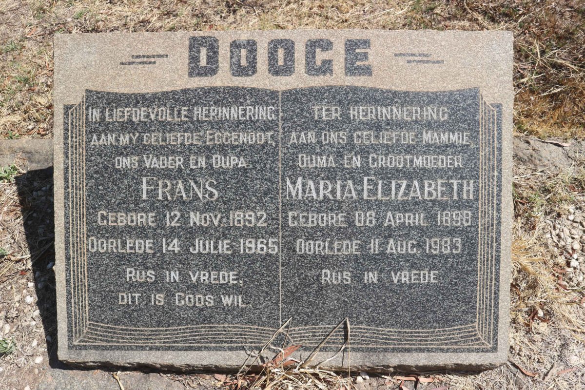 DOOGE Frans 1892-1965 & Maria Elizabeth 1898-1983