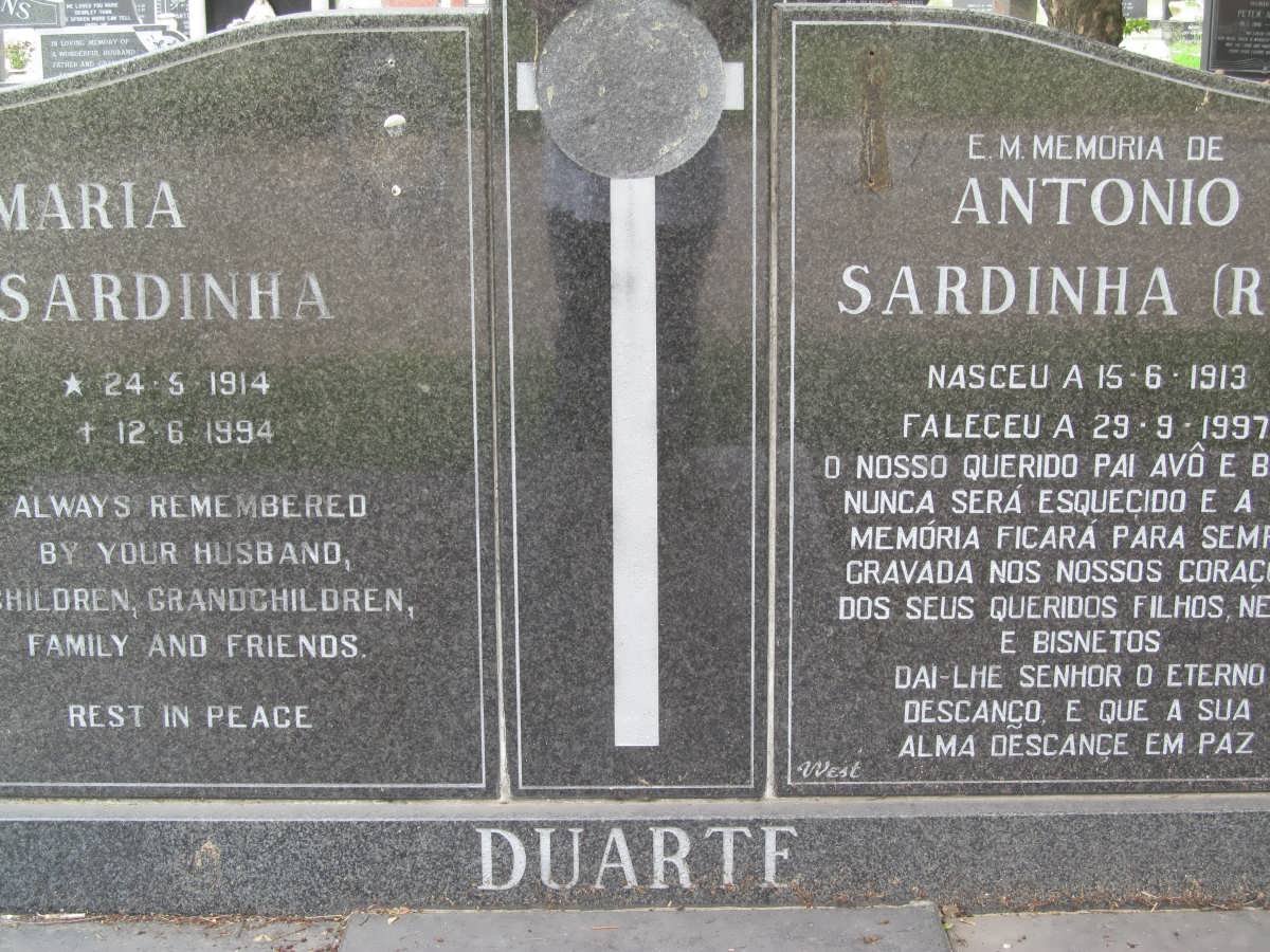 DUARTE Antonio Sardinha 1913-1997 &amp; Maria Sardinha 1914-1994