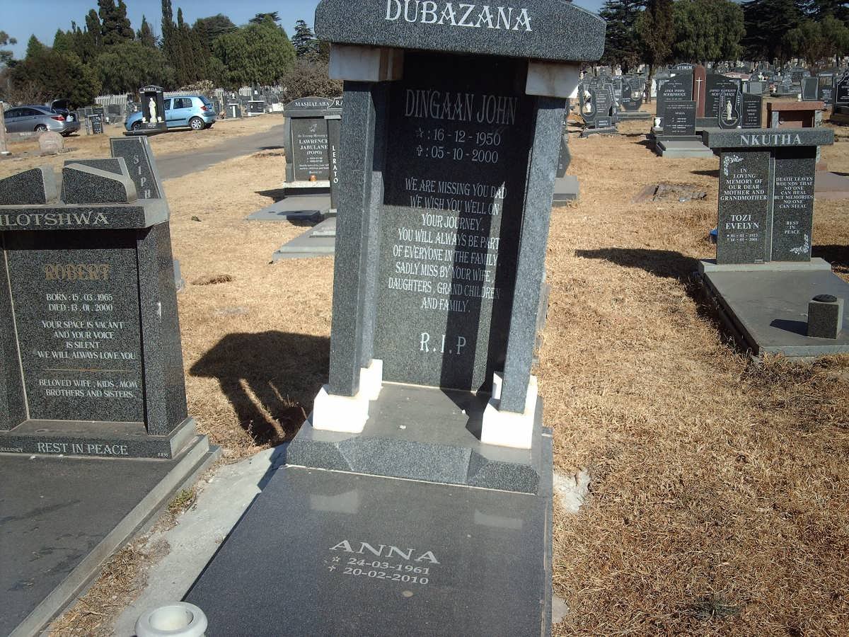 DUBAZANA Dingaan John 1950-2000 &amp; Anna 1961-2010