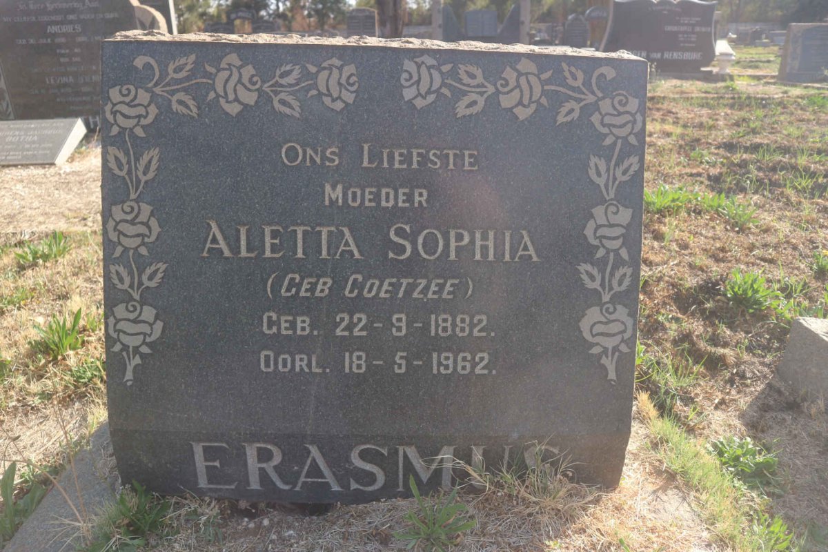 ERASMUS Aletta Sophia nee COETZEE 1882-1962