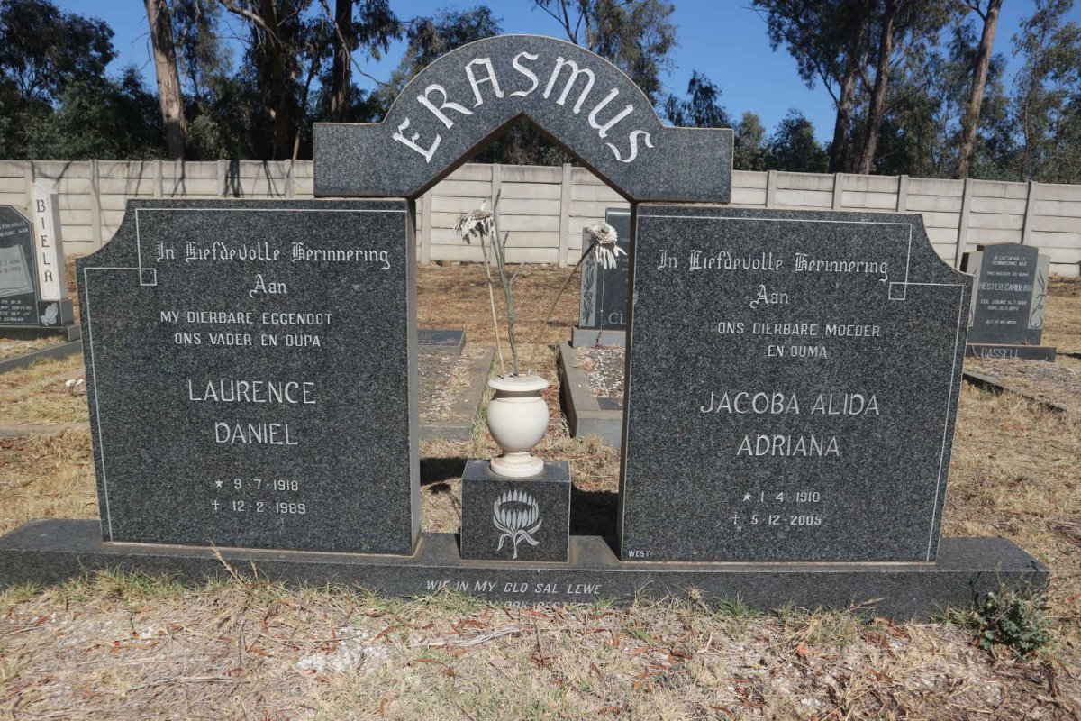 ERASMUS Laurence Daniel 1918-1989 &amp; Jacoba Alida Adriana 1918-2005
