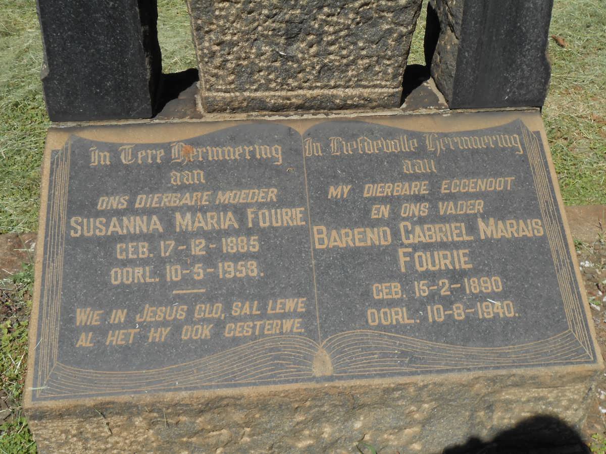 FOURIE Barend Gabriel Marais 1880-1940 &amp;  Susanna Maria Fourie 1885-1958
