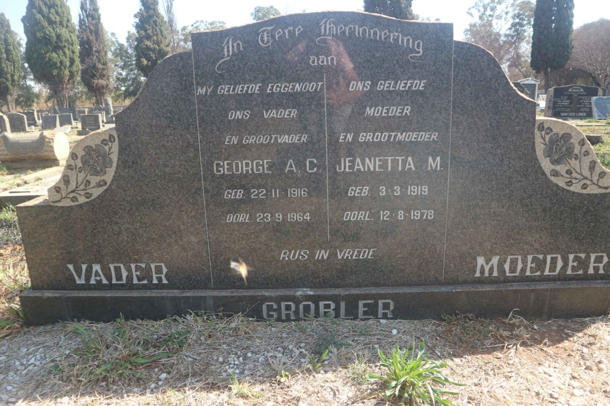 GROBLER George A.C. 1916-1964 & Jeanetta M. 1919-1978
