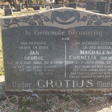 GROTIUS Jan George 1912-1979 & Magdalena Cornelia DELPORT 1920-1962