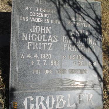 GROBLER John Nicolas Fritz 1920-1986 &amp; Anna Catharina Francina 1931-1991