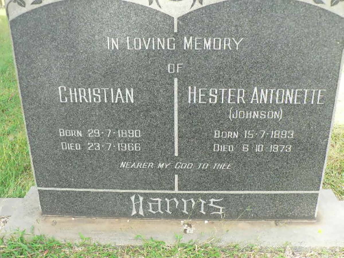 HARRIS Christian 1890-1966 &amp; Hester Antonette JOHNSON 1893-1973
