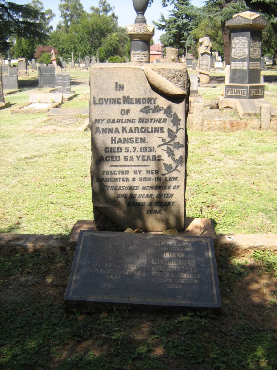 HENRIKSEN Louis 1880-1960 &amp; Lily HANSEN 1894-1952 :: HANSEN Anna Karoline -1931