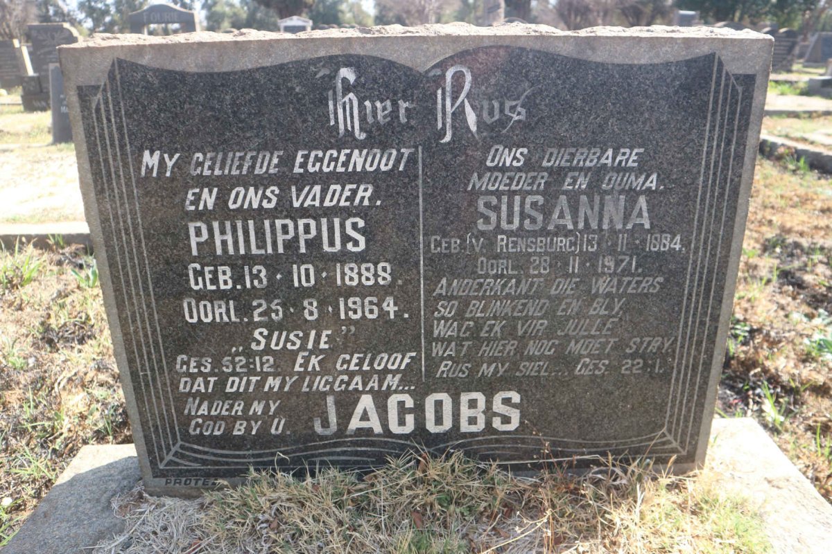 JACOBS Philippus 1888-1964 & Susanna VAN RENSBURG 1884-1971