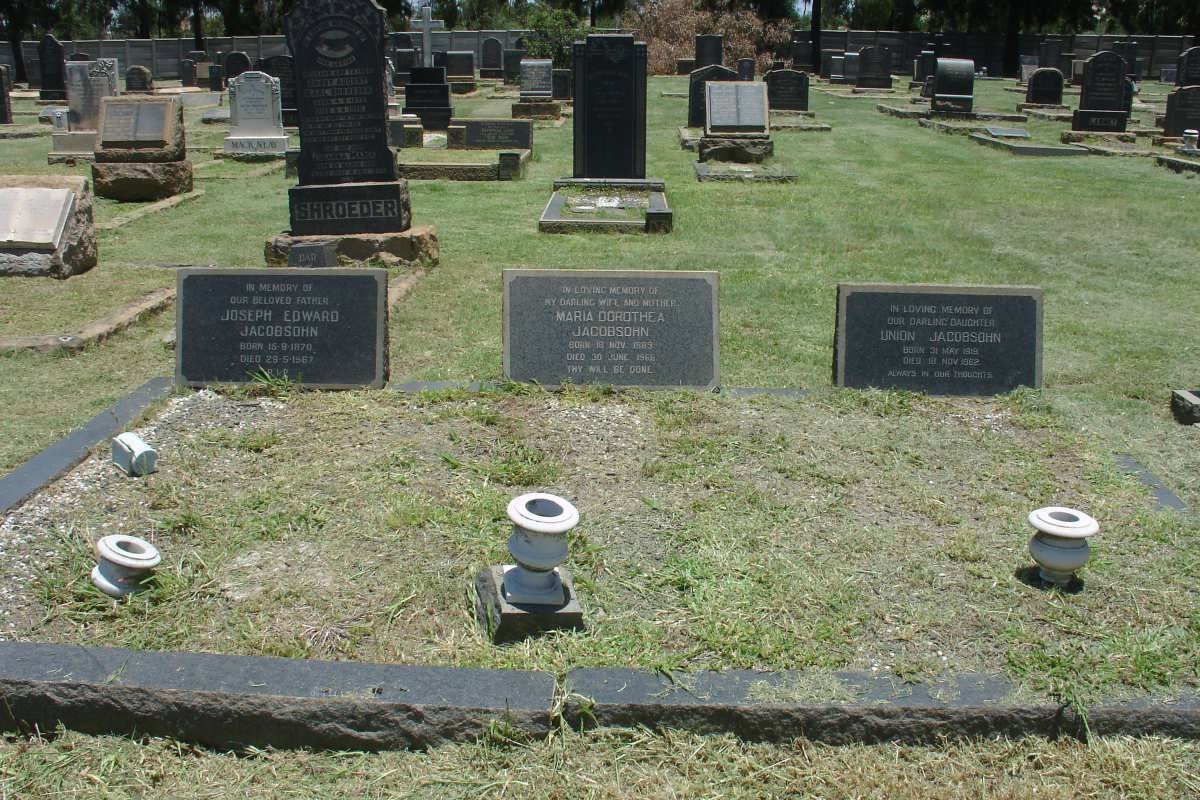 JACOBSOHN Joseph Edward 1870-1967 :: JACOBSOHN Maria Dorothea 1889-1966 :: JACOBSOHN Union 1919-1962