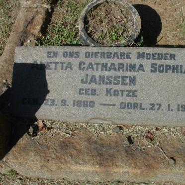 JANSSEN Gideon Schalk Willem 1877-1926 &amp; Aletta Catharina Sophia KOTZE 1880-1953