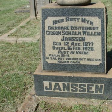 JANSSEN Gideon Schalk Willem 1877-1926 &amp; Aletta Catharina Sophia KOTZE 1880-1953