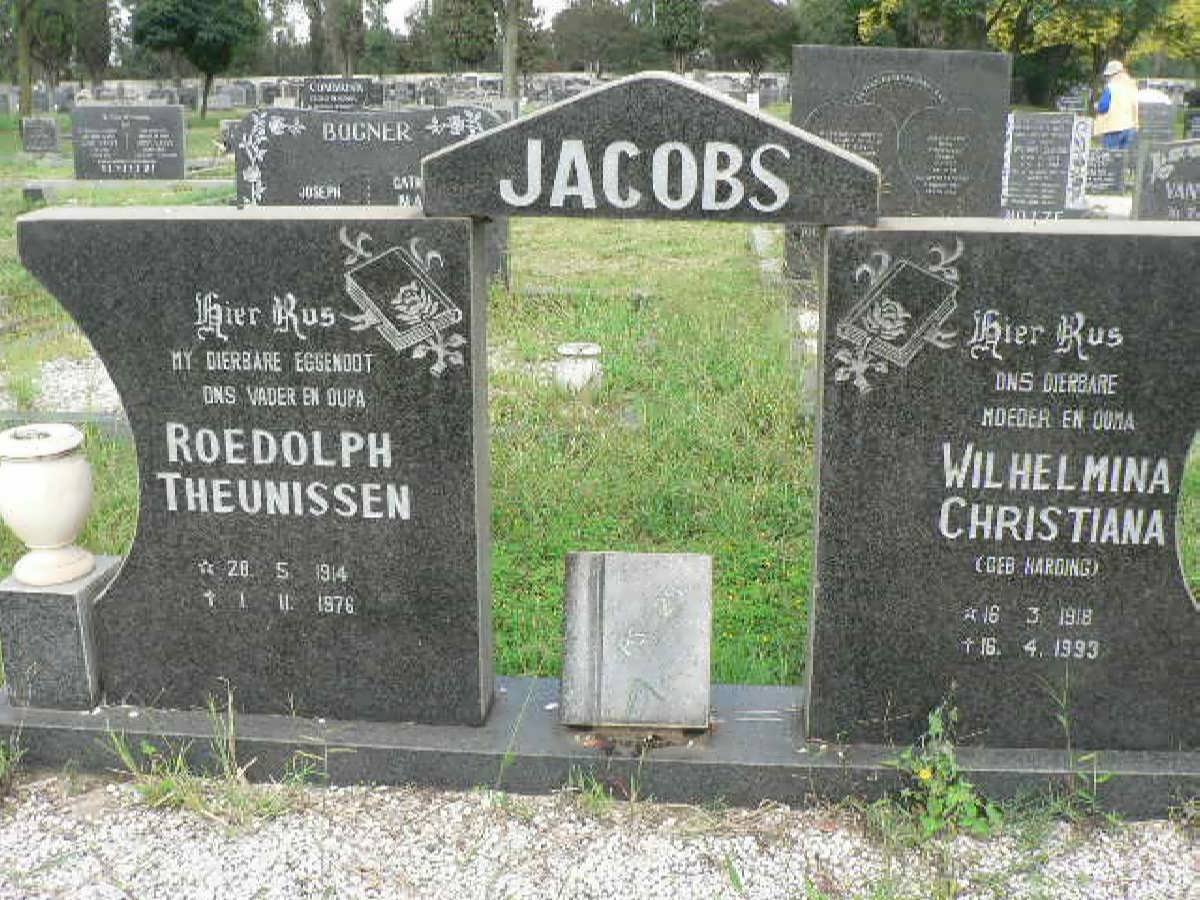 JACOBS Roedolph Theunissen 1914-1976 &amp; Wilhelmina Christiana HARDING 1918-1993