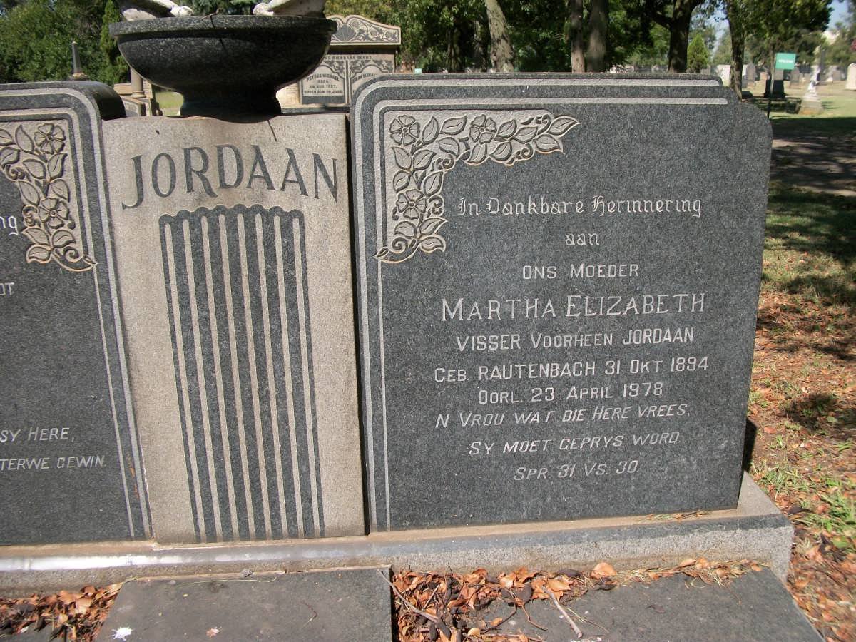 JORDAAN Martha Elizabeth VISSER voorheen JORDAAN nee RAUTENBACH 1894-1978