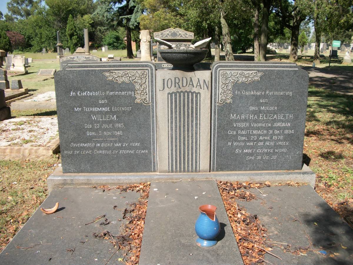 JORDAAN Willem 1885-1948 &amp; Martha Elizabeth VISSER voorheen JORDAAN nee  RAUTENBACH 1894-1978